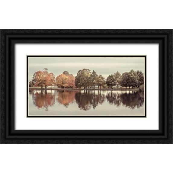 Frank, Assaf 32x18 Black Ornate Wood Framed with Double Matting Museum Art Print Titled - Reflection of autumn trees in a still lake.
