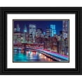 thumbnail image 1 of Frank, Assaf 32x25 Black Ornate Wood Framed with Double Matting Museum Art Print Titled - Strip lights on streets of Manhattan by east river, New York, 1 of 4