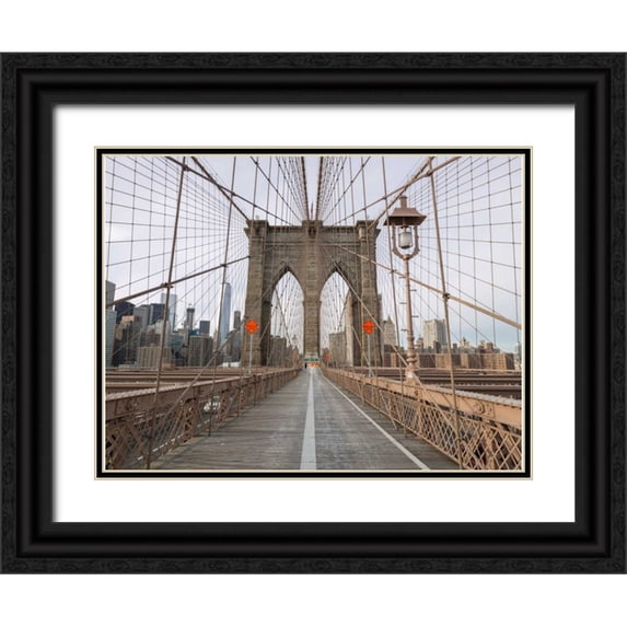 Frank, Assaf 32x25 Black Ornate Wood Framed with Double Matting Museum Art Print Titled - Brooklyn bridge, New York