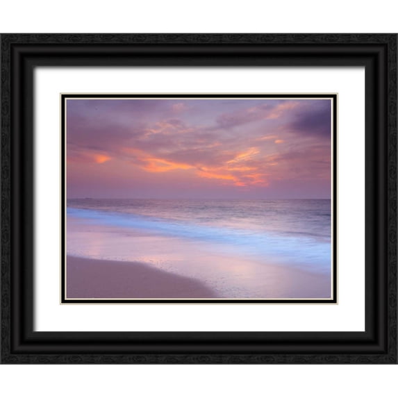Frank, Assaf 32x25 Black Ornate Wood Framed with Double Matting Museum Art Print Titled - Evening view of beautiful beach in Israel