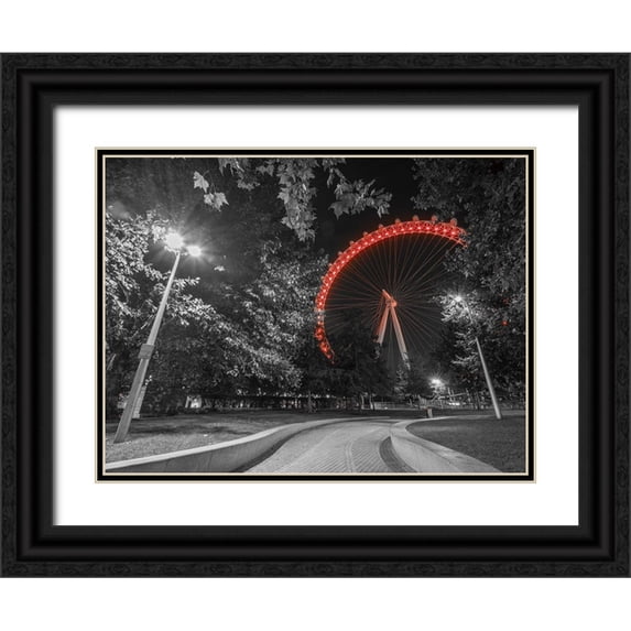 Frank, Assaf 32x25 Black Ornate Wood Framed with Double Matting Museum Art Print Titled - London eye at night