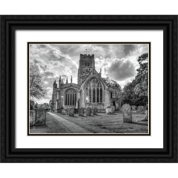 Frank, Assaf 32x25 Black Ornate Wood Framed with Double Matting Museum Art Print Titled - Old church in Northleach town-Cotswolds-UK
