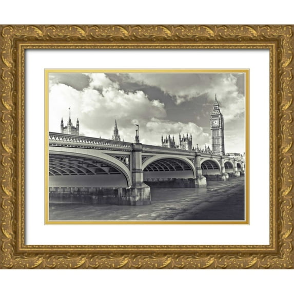 Frank, Assaf 32x25 Gold Ornate Wood Framed with Double Matting Museum Art Print Titled - Big Ben London Bus