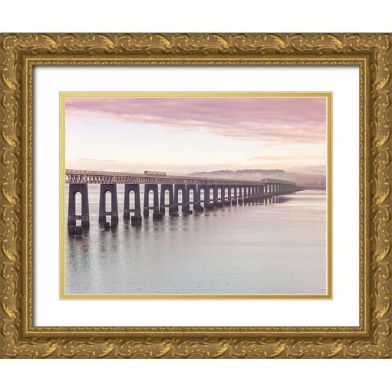 Frank, Assaf 32x25 Gold Ornate Wood Framed with Double Matting Museum Art Print Titled - Tay Rail Bridge-Dundee-Scotland