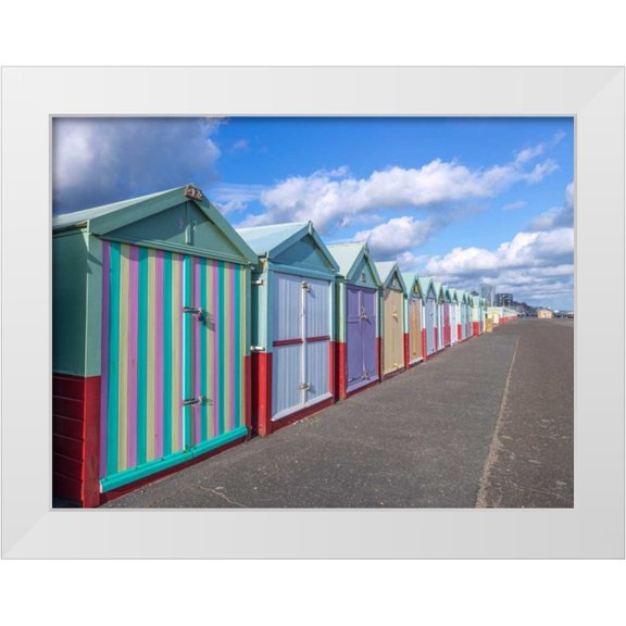 Frank, Assaf 32x25 White Modern Wood Framed Museum Art Print Titled - Colorful beach huts in a row