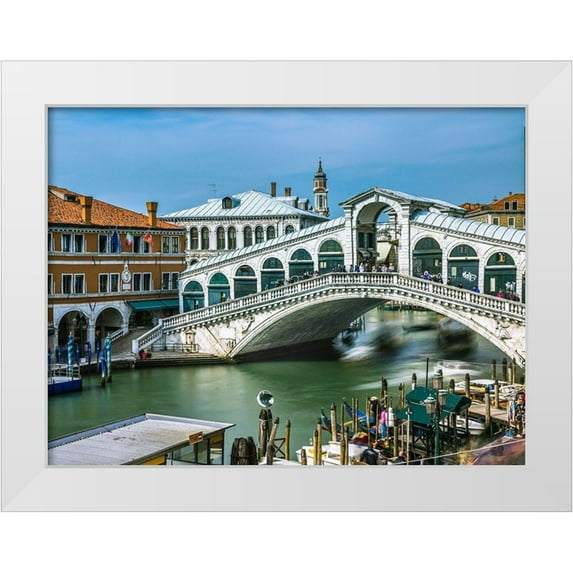 Frank, Assaf 32x25 White Modern Wood Framed Museum Art Print Titled - Famous Rialto bridge, Venice, Italy, FTBR-1896