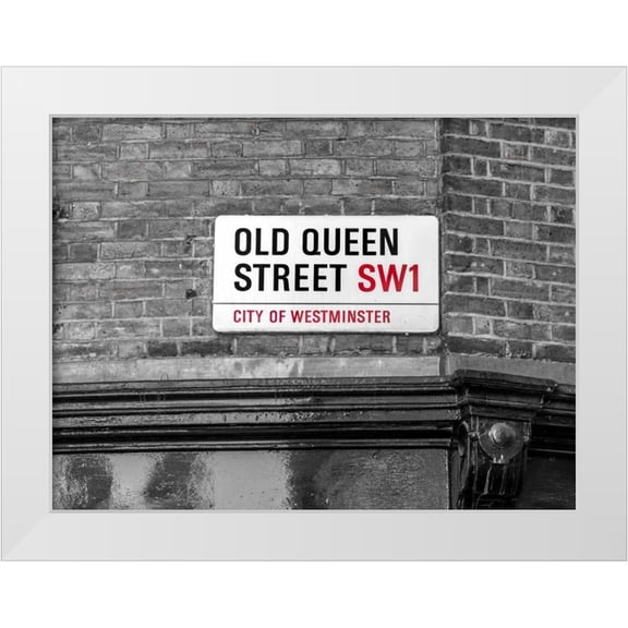 Frank, Assaf 32x25 White Modern Wood Framed Museum Art Print Titled - Old Queen street signboard, London, UK