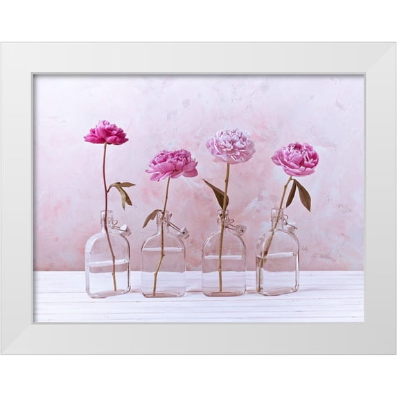Frank, Assaf 32x25 White Modern Wood Framed Museum Art Print Titled - Peonies in glass bottles