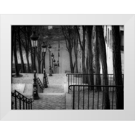 Frank, Assaf 32x25 White Modern Wood Framed Museum Art Print Titled - The famous staircase in Montmartre, Paris, France