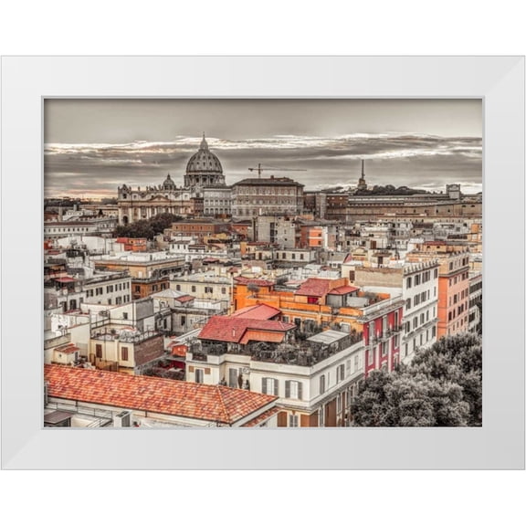 Frank, Assaf 32x25 White Modern Wood Framed Museum Art Print Titled - Vatican city with St. Peters Basilica, Rome, Italy