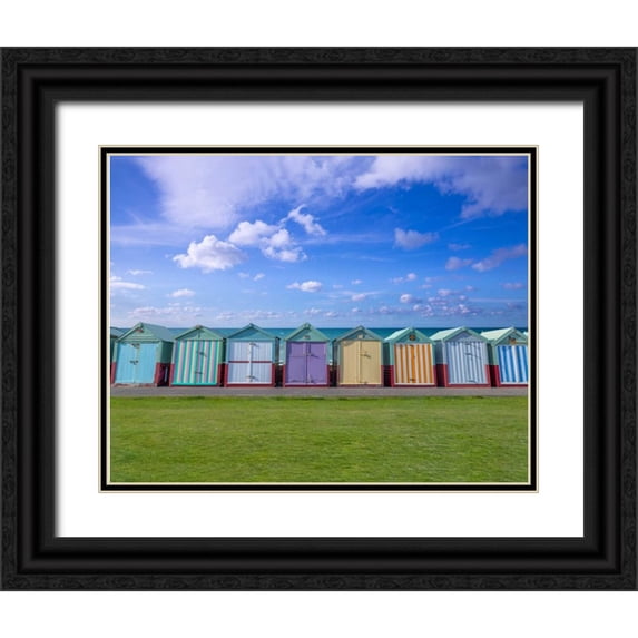 Frank, Assaf 32x26 Black Ornate Wood Framed with Double Matting Museum Art Print Titled - Colorful beach huts in a row