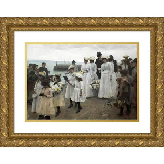 Frank Bramley 18x14 Gold Ornate Wood Frame and Double Matted Museum Art Print Titled - For of Such is the Kingdom of Heaven (1891)