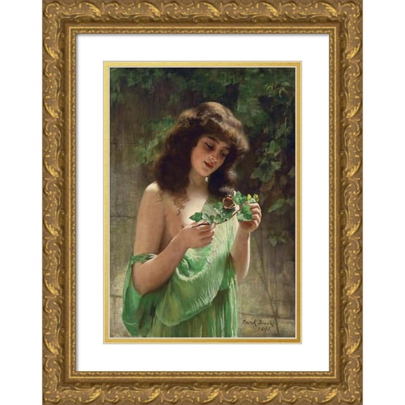 Frank Brooks 18x24 Gold Ornate Framed and Double Matted Museum Art Print Titled - Young Girl with a Butterfly (1891)