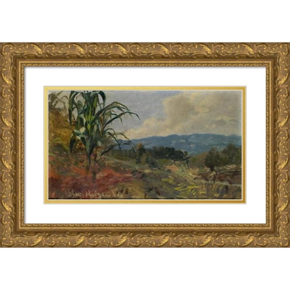 Frank Buchser 18x12 Gold Ornate Wood Frame and Double Matted Museum Art Print Titled - Landscape with Giant Corn in the Foreground (1870)