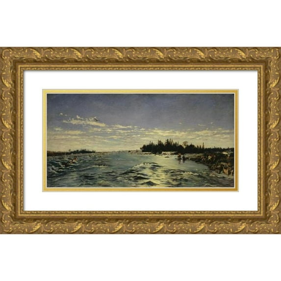 Frank Buchser 24x14 Gold Ornate Framed and Double Matted Museum Art Print Titled - The Rapids of Saint Marys River (1868)