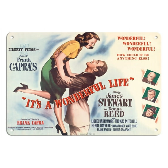 Frank Capra's "It's a Wonderful Life" - Starring James Stewart Donna Reed - Vintage Film Movie Poster c.1946 - 8 x 12 inch Vintage Metal Tin Sign