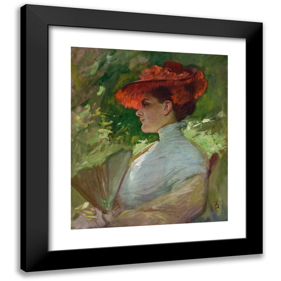 Frank Duveneck 20x23 Black Modern Framed Museum Art Print Titled - Lady with a Red Hat (Portrait of Maggie Wilson) (C. 1904)