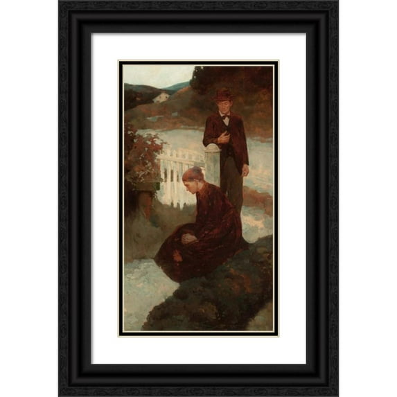 Frank Earle Schoonover 12x18 Black Ornate Wood Framed Double Matted Museum Art Print Titled - Woman Kneeling (1903)