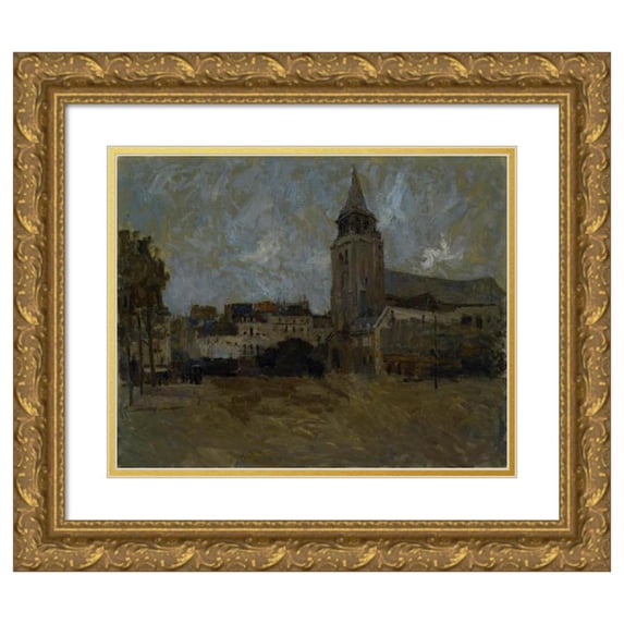 Frank Edwin Scott 18x15 Gold Ornate Wood Frame and Double Matted Museum Art Print Titled - Place St. Germain Des Presse