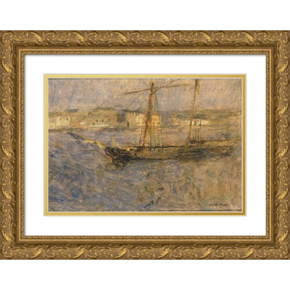Frank Edwin Scott 24x18 Gold Ornate Framed and Double Matted Museum Art Print Titled - Ships at Anchor, Cherbourg No. I