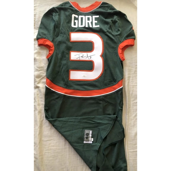 Frank Gore autographed Miami Hurricanes 2004 Nike team issued green jersey JSA Witness