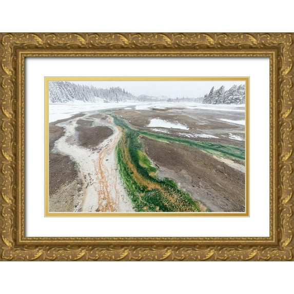 Frank, Jacob W. 14x11 Gold Ornate Wood Framed with Double Matting Museum Art Print Titled - Norris Geyser Basin Thermophile Streams, Yellowstone National Park