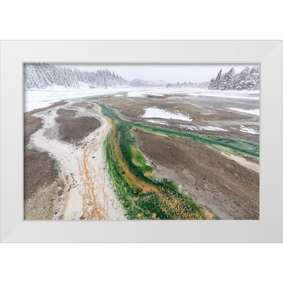 Frank, Jacob W. 14x11 White Modern Wood Framed Museum Art Print Titled - Norris Geyser Basin Thermophile Streams, Yellowstone National Park
