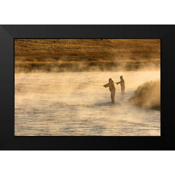 Frank, Jacob W. 24x17 Black Modern Framed Museum Art Print Titled - Fall Fishing on the Madison River, Yellowstone National Park