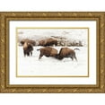 thumbnail image 1 of Frank, Jacob W. 24x17 Gold Ornate Wood Framed with Double Matting Museum Art Print Titled - Young Bison Spar along the Firehole River, Yellowstone National Park, 1 of 4