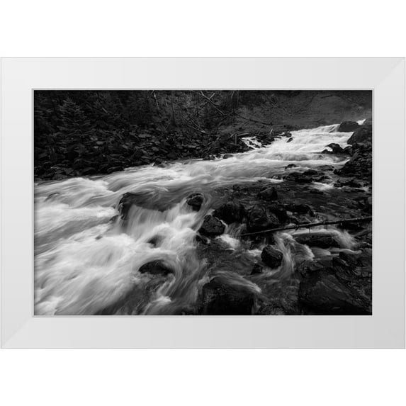 Frank, Jacob W. 24x17 White Modern Wood Framed Museum Art Print Titled - Gardner River below Osprey Falls, Yellowstone National Park