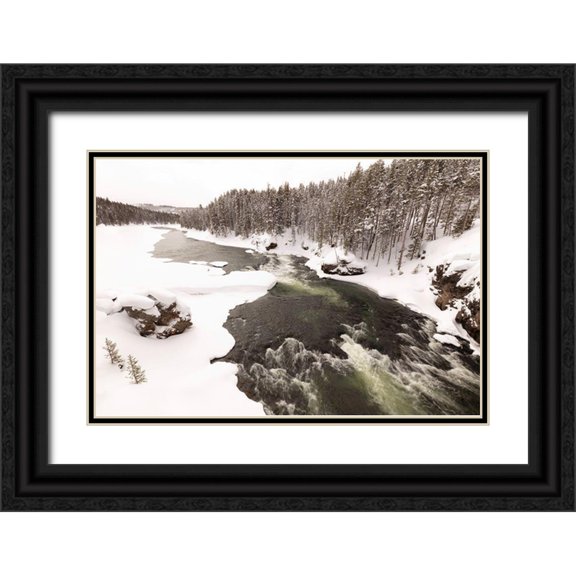 Frank, Jacob W. 32x23 Black Ornate Wood Framed with Double Matting Museum Art Print Titled - Yellowstone River from the Canyon Bridge, Yellowstone National Park
