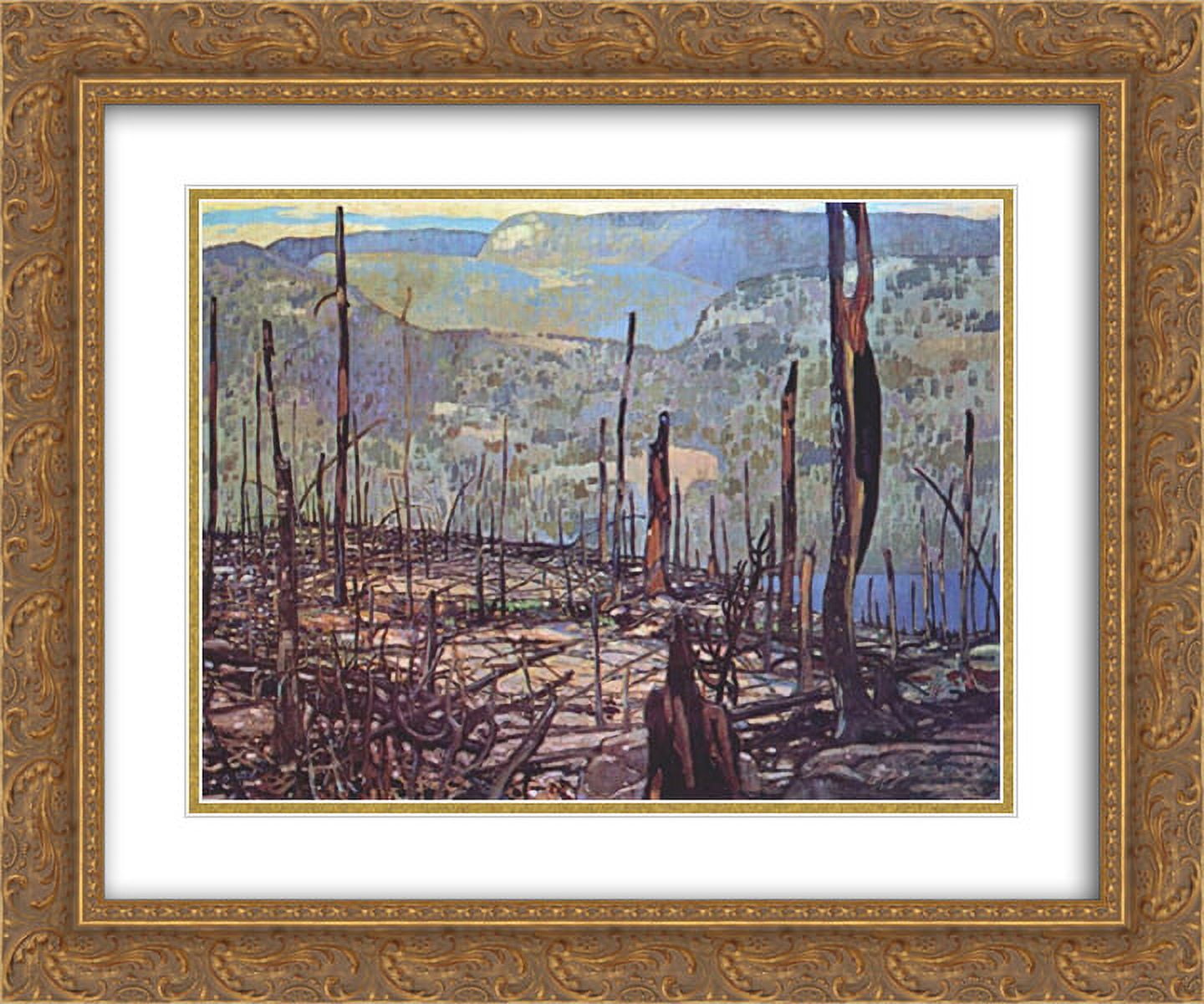 Frank Johnston 2x Matted 24x20 Gold Ornate Framed Art Print 'Fire Swept