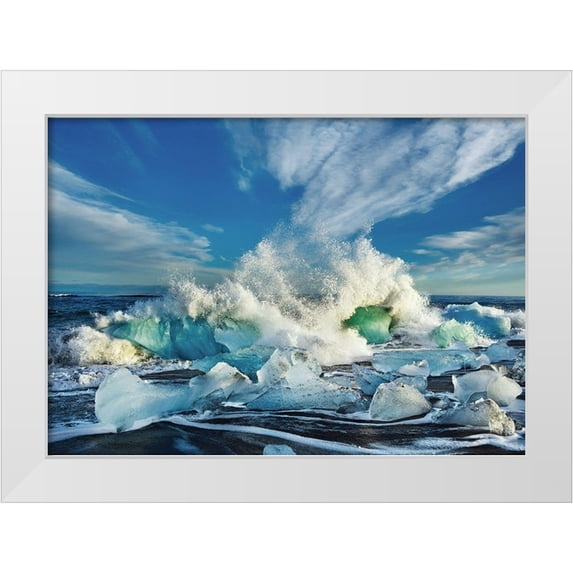 Frank, Krahmer 14x11 White Modern Wood Framed Museum Art Print Titled - Waves breaking, Iceland
