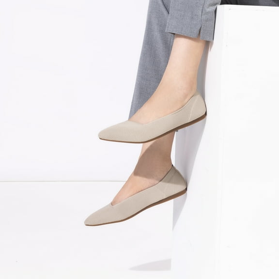 Flatgios Pointed-Toe Flat Knit Dress Shoes Comfortable Women's Shoes Women's Classic Soft Shoes Beige-8.5