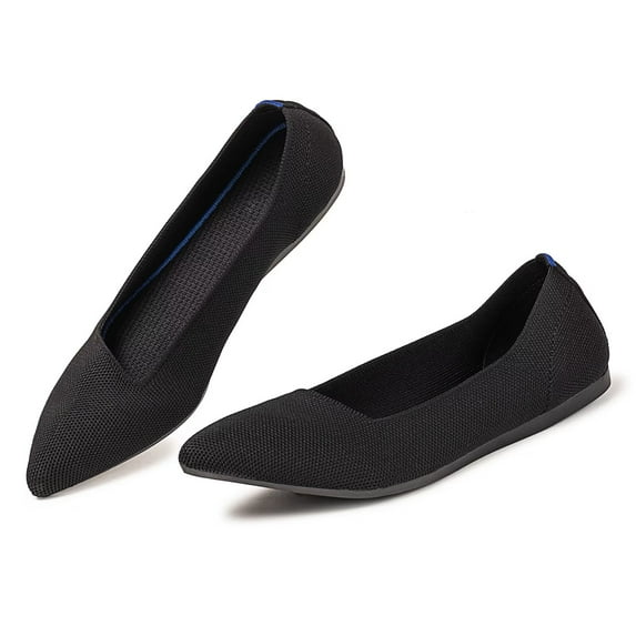 Flatgios Pointed-Toe Flat Knit Dress Shoes Comfortable Women's Shoes Women's Classic Soft Shoes Black-7