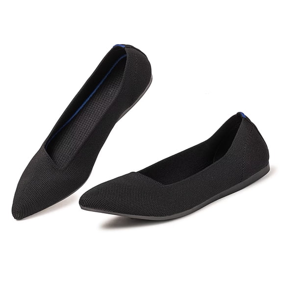 Flatgios Pointed-Toe Flat Knit Dress Shoes Comfortable Women's Shoes Women's Classic Soft Shoes Black-10