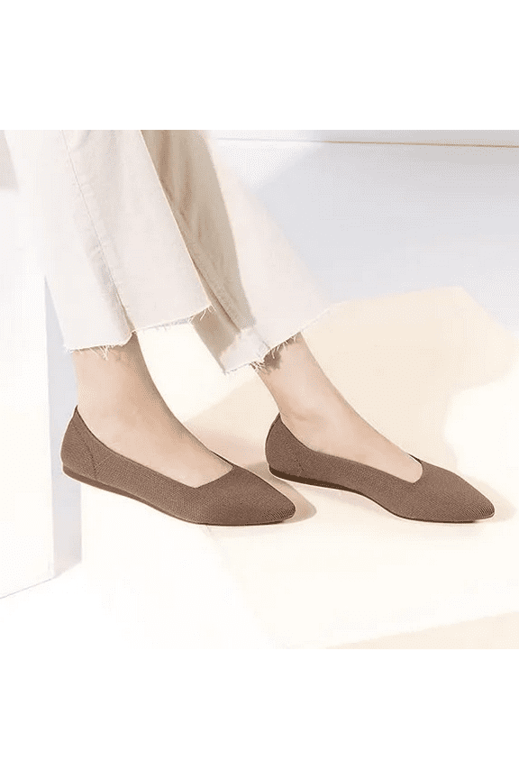 Pointed-Toe Flat Knit Dress Shoes Comfortable Women's Shoes Women's Classic Soft Shoes Brown-7
