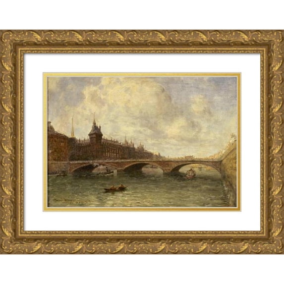 Frank Myers Boggs 14x11 Gold Ornate Wood Frame and Double Matted Museum Art Print Titled - The Pont Au Change and the Quai De L'Horloge (1898)