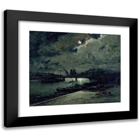 Frank Myers Boggs 14x12 Black Modern Framed Museum Art Print Titled - Quai De La Seine, Paris, in the Moonlight (1898)