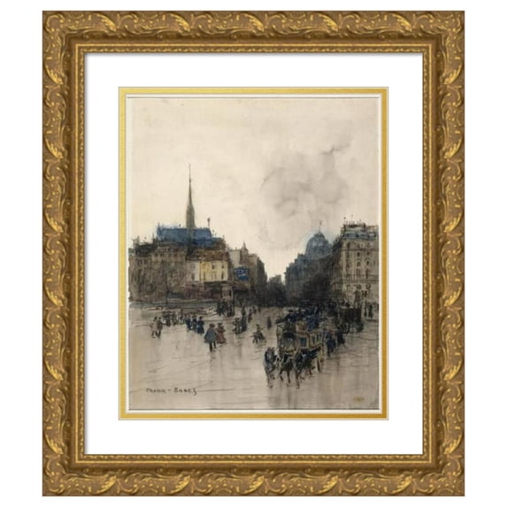 Frank Myers Boggs 15x18 Gold Ornate Wood Frame and Double Matted Museum Art Print Titled - The Saint-Michel Bridge