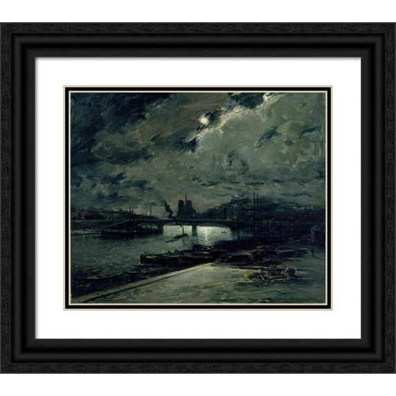 Frank Myers Boggs 23x20 Black Ornate Framed Double Matted Museum Art Print Titled: Quai De La Seine, Paris, in the Moonlight (1898)