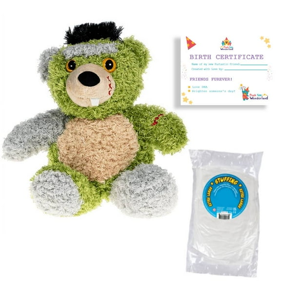 Plush Gear Frank N Bear 8" Plush DIY Kit with Fibre & Birth Certificate Make Your Own Soft Stuffed Animal Toy Gift for Kids