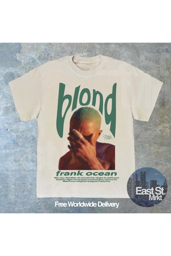 Frank Ocean BLOND POSTER v2 Graphic T-shirt | Gift Idea | Vintage | Cool t-shirt | Retro tee | Festival Tee | Music T-Shirt | Blond Frank,Sand Color,Size L