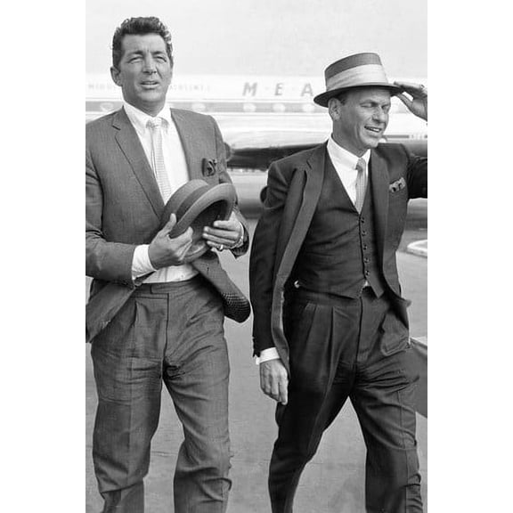 Frank Sinatra & Dean Martin 1960's Rat Pack together at airport B&W 24X36 Poster