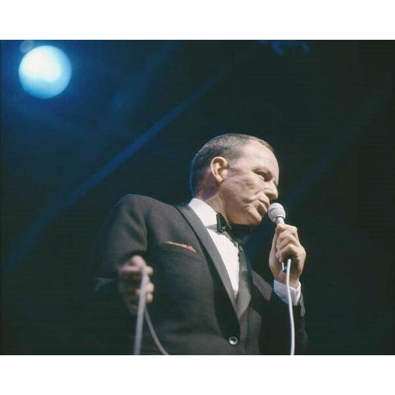 Frank Sinatra Ole' Blue Eyes croons in 1960's concert 8x10 inch photo