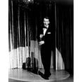thumbnail image 1 of Frank Sinatra on stage singing into microphone 1950's era TV 24x36 inch poster, 1 of 1