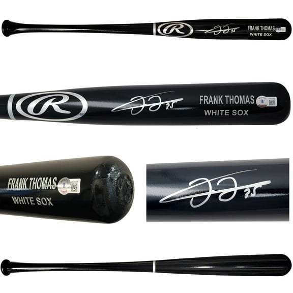 Frank Thomas Autographed Black Rawlings Game Model Bat Chicago White Sox Beckett BAS Witness 209065