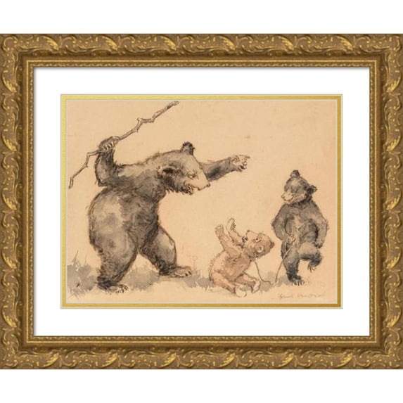 Frank Ver Beck 14x11 Gold Ornate Wood Frame and Double Matted Museum Art Print Titled - Adventures of a Teddy Bear III (1922)