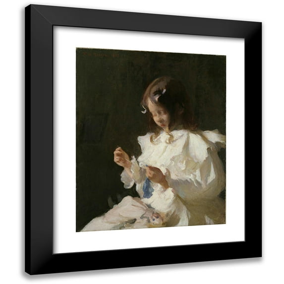 Frank Weston Benson 15x18 Black Modern Framed Museum Art Print Titled - Portrait of a Child Sewing (1897)