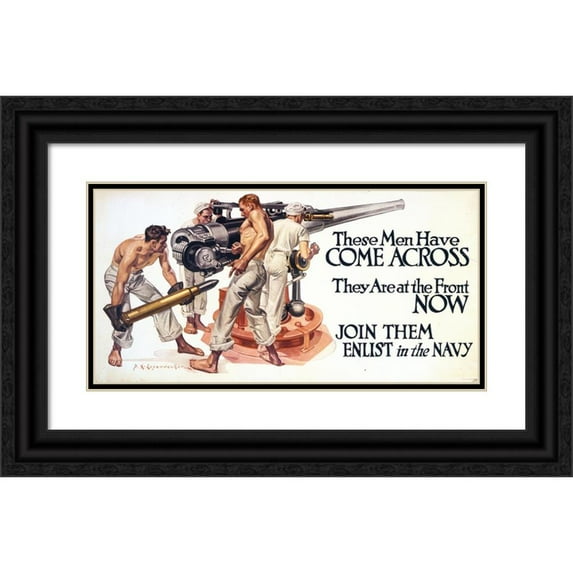 Frank Xavier Leyendecker 14x9 Black Ornate Wood Framed Double Matted Museum Art Print Titled: These Men Have Come Across, They Are at the Front Now (1918)
